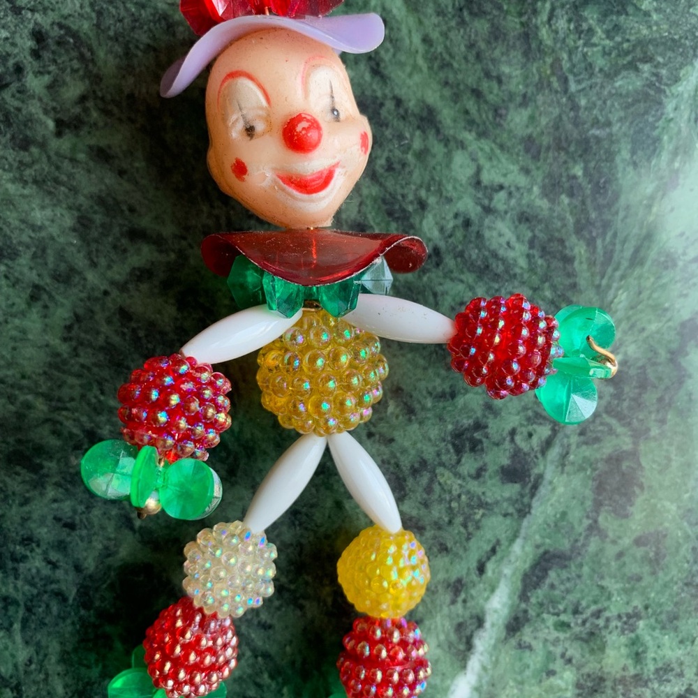 Vintage Beaded pipe cleaner Smiling Clown ornament